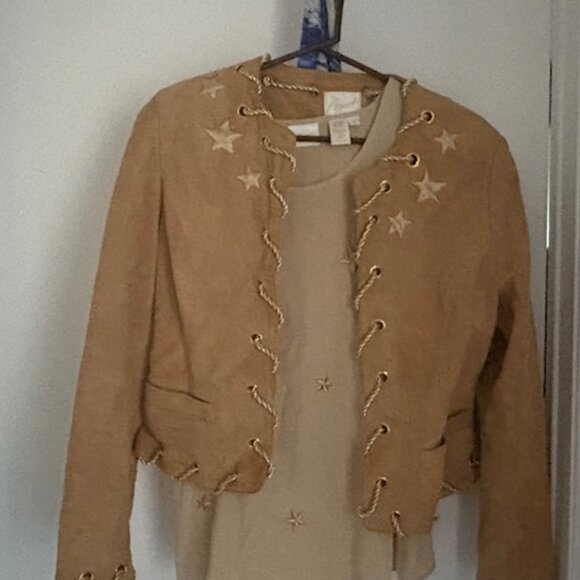 Nodical Suede Jacket with Stars and Gold Cord with Silk Star Shell and Star Belt - Picture 1 of 3